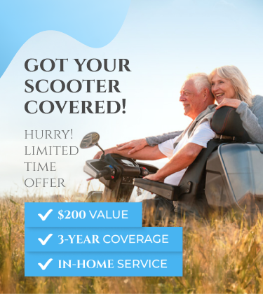 Limited Time offer, 3 year in-home service on scooters, exclusions apply