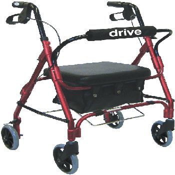 Junior Low Handle Rollator Walker w/ Padded Seat & Backrest - Red 