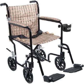 Tan Plaid Deluxe Fly-Weight Aluminum Transport Chair - 17" 