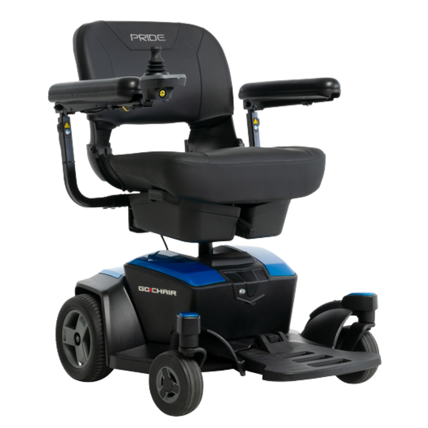 SpinLife Exclusive Sapphire with Foldable Seat and Swing-away Storage Bins Go-Chair Power Wheelchair by Pride