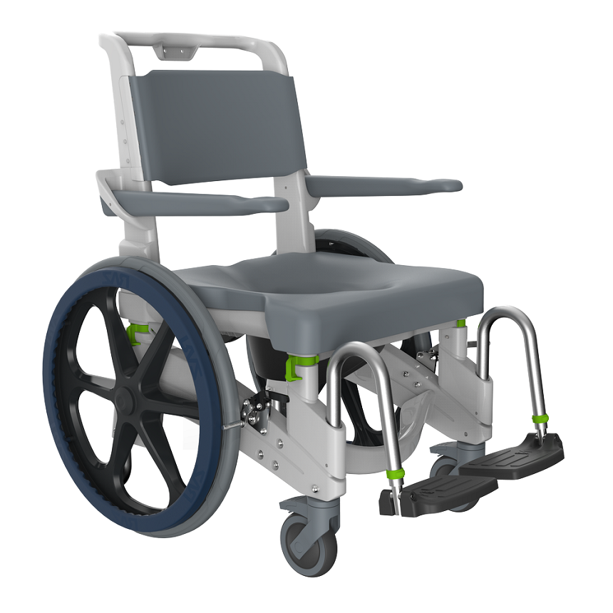 JAZ-SP Shower Commode Chair, shown with optional SoftJaz seat overlay.