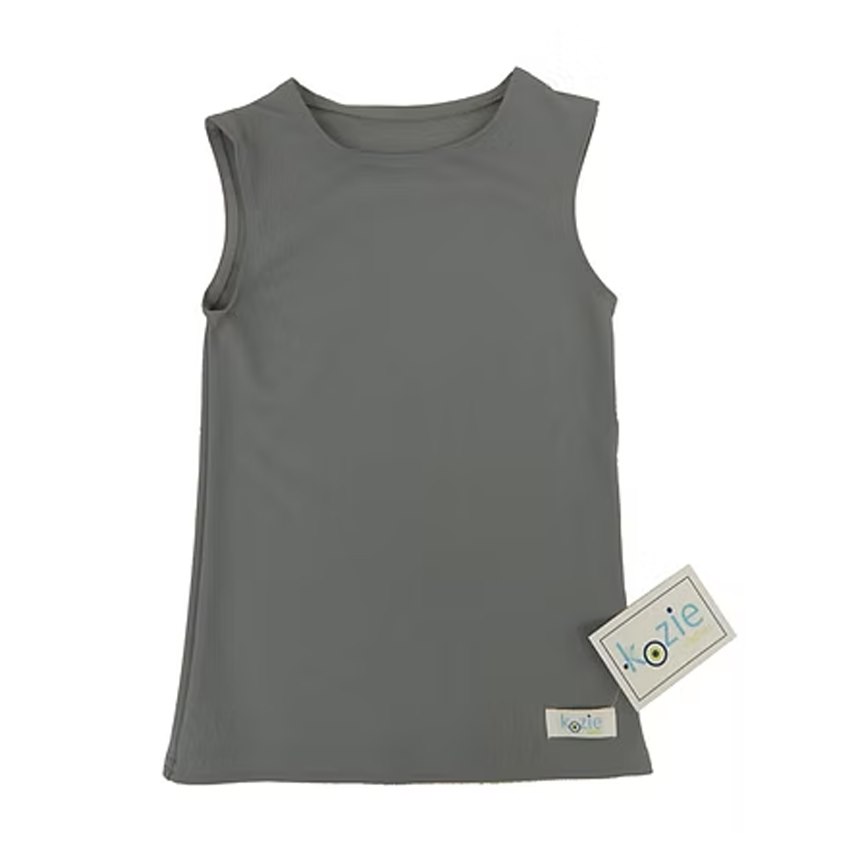 Shown in Steel Grey Sleeveless Sensory Compression Shirt